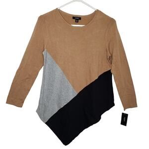 Alfani Asymmetrical Hem Long Sleeve Sweater Medium Petite